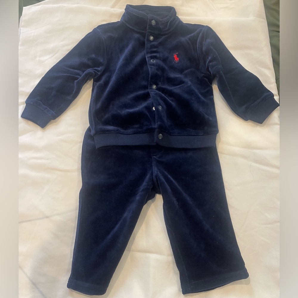 Polo Ralph Lauren 9M Navy Blue Velour 2 Piece Set - NWT